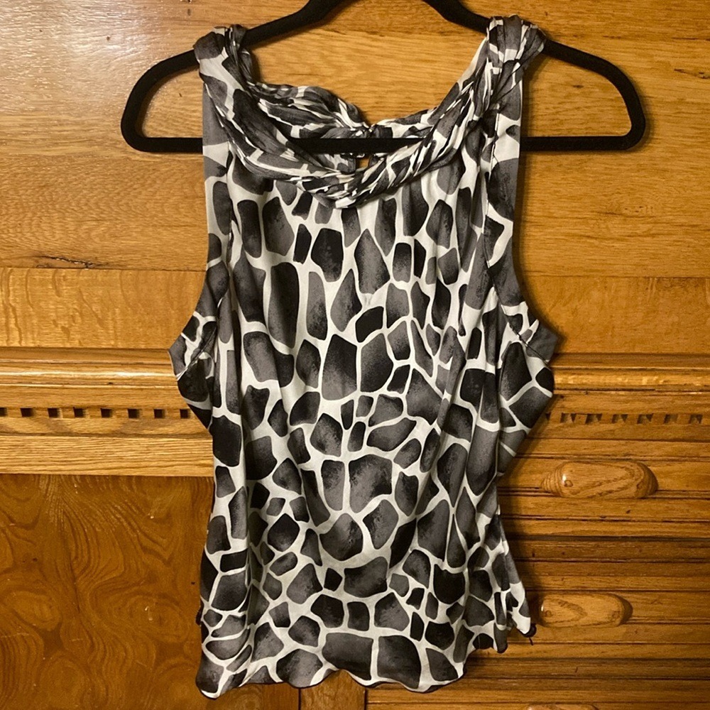 Dressbarn Y2K Grey Giraffe Animal Print Sleeveless Halter Neck Blouse Retro Mod
